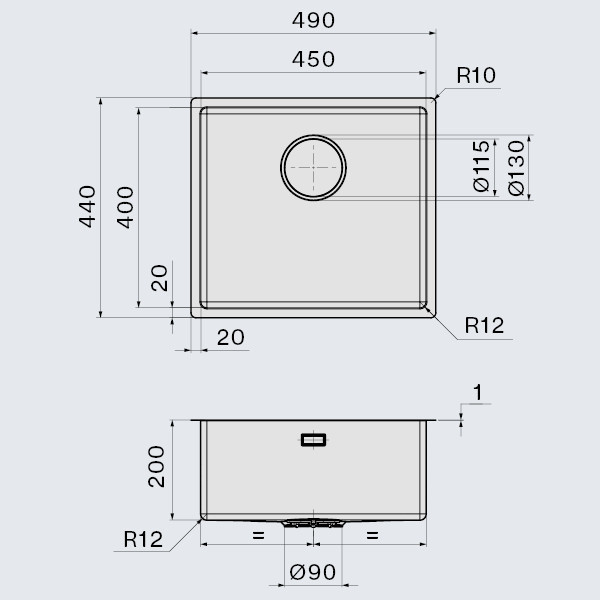 Falmec Como 50 zlewozmywak komora podwieszana stal inox AISI 304 SCO5000U.00#SSF