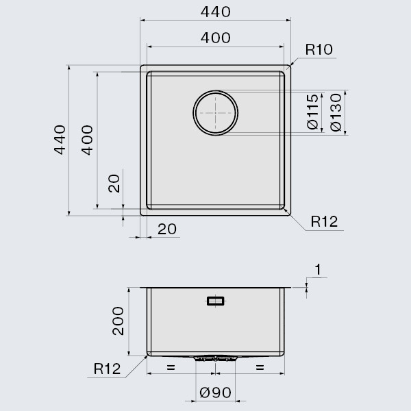 Falmec Como 40 zlewozmywak komora podwieszana stal inox AISI 304 SCO4000U.00#SSF