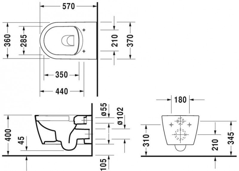 Duravit Me by Starck Rimless muszla wisząca 57cm + deska wolnoopadająca biały HygieneGlaze 2529092000+0020090000