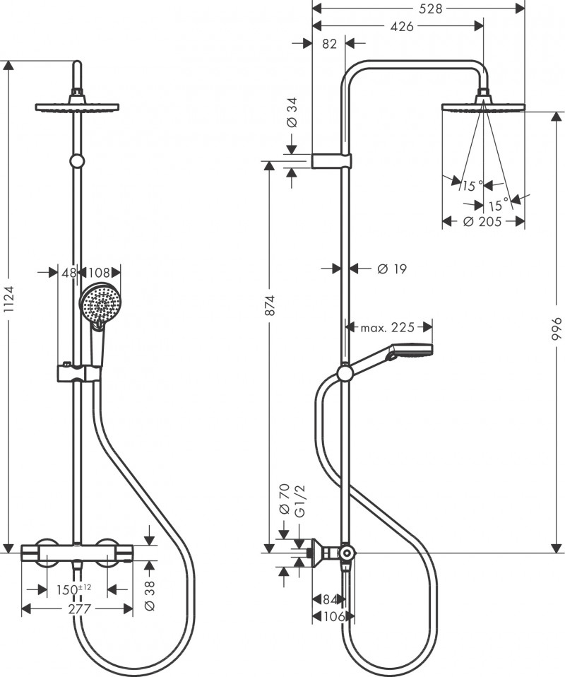 Hansgrohe Vernis Blend 200 1jet komplet prysznicowy z termostatem i deszczownicą chrom połysk 26276000