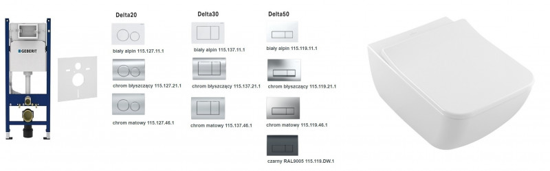 Geberit Duofix Delta + Villeroy&Boch Venticello Directflush - Zestaw 6w1 - kompletny stelaż + muszla + deska wolnoopadająca slim