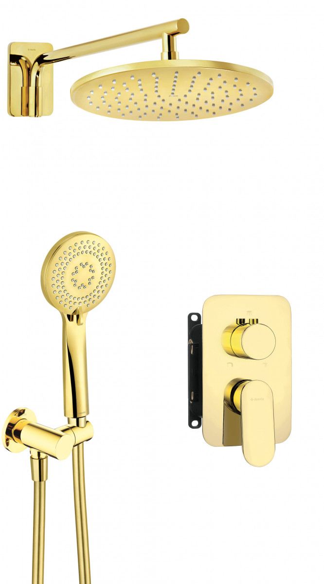 Deante Alpinia zestaw prysznicowy podtynkowy 3-drożny z deszczownicą złoty połysk BXYZZGAM