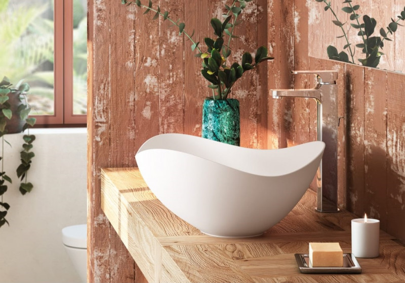 Roca Ohtake umywalka stawiana na blat asymetryczna 54x37,5 biały matowy A327A13620