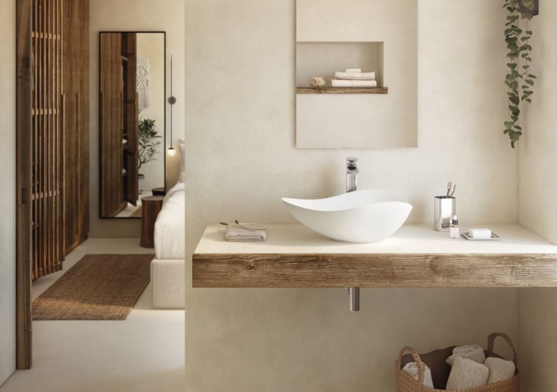 Roca Ohtake umywalka stawiana na blat asymetryczna 54x37,5 biały połysk Supraglaze A327A13S00