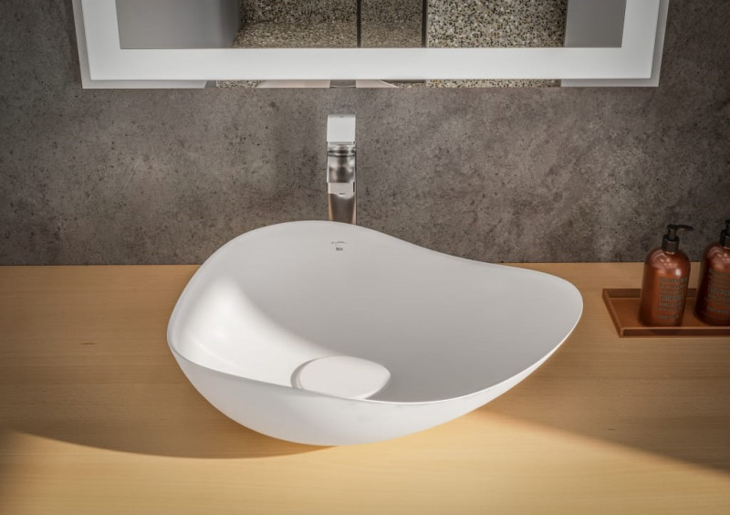 Roca Ohtake umywalka stawiana na blat asymetryczna 54x37,5 biały połysk A327A13000