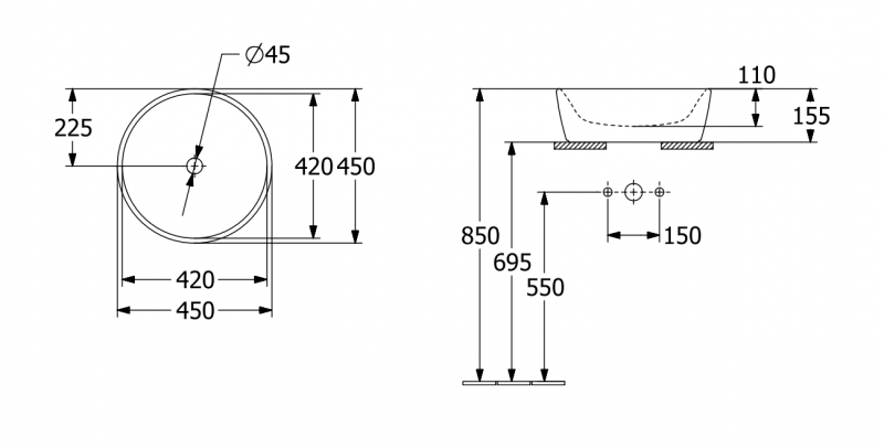 Villeroy&Boch Architectura umywalka stojąca na blacie 45x45 biała weiss alpin 5A254501