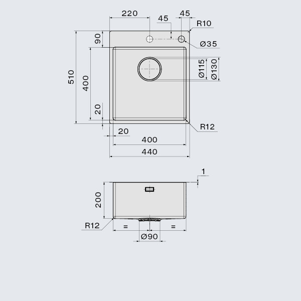 Falmec Garda 40 zlewozmywak komora wpuszczana korek automatyczny stal inox AISI 304 SGA4000F.00#SSF