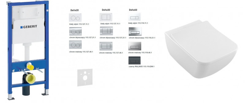 Geberit Duofix Delta + Villeroy&Boch Venticello Directflush - Zestaw 6w1 - kompletny stelaż + muszla + deska wolnoopadająca slim