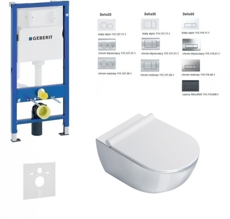 Geberit Duofix Delta + Catalano Sfera 54 Newflush - Zestaw 7w1 - kompletny stelaż + muszla + deska wolnoopadająca + mocowania