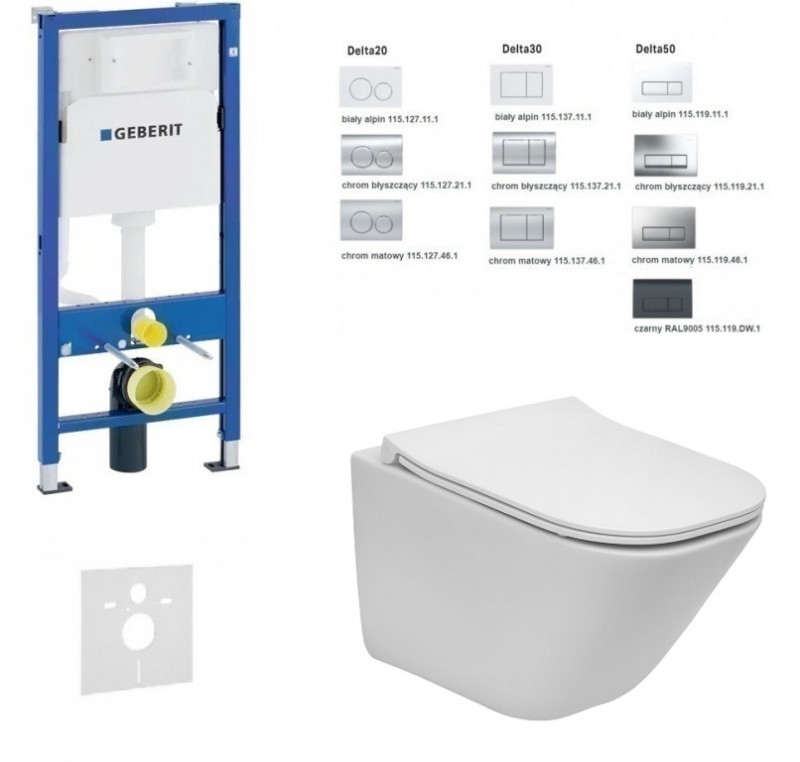 Geberit Duofix Delta + Roca Gap Compacto RimClean - Zestaw 6w1 - kompletny stelaż + muszla + deska wolnoopadająca slim
