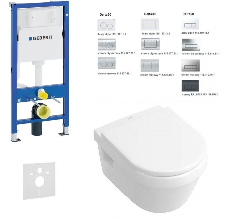 Geberit Duofix Delta + Villeroy&Boch Omnia Architectura Directflush - Zestaw 6w1 - kompletny stelaż + muszla + deska wolnoopadająca