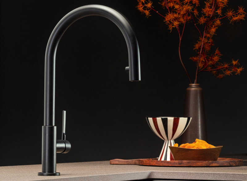 Falmec Trevi Round bateria zlewozmywakowa z wyciąganą wylewką czarny mat MTRR.00#MBF