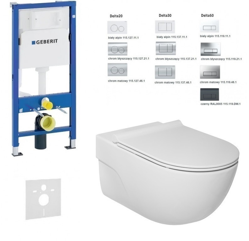 Geberit Duofix Delta + Roca Meridian-N Rimless - Zestaw 6w1 - kompletny stelaż + muszla + deska wolnoopadająca slim