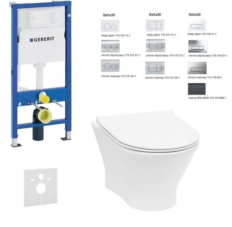 Geberit Duofix Delta + Roca Nexo Rimless - Zestaw 6w1 - kompletny stelaż + muszla + deska wolnoopadająca slim