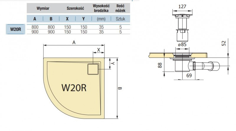 Sanswiss LIVADA W20Q brodzik półokrągły 80x80 konglomerat gelcoat biały W20R5508004