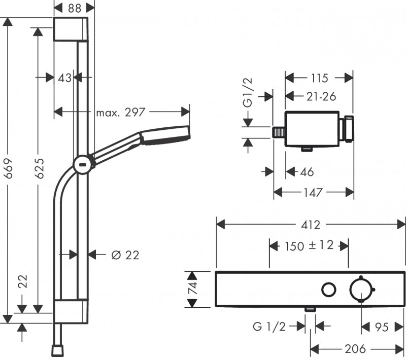 Hansgrohe Pulsify Select S zestaw prysznicowy 105 3jet Relaxation z baterią termostatyczną prysznicową chrom 24260000
