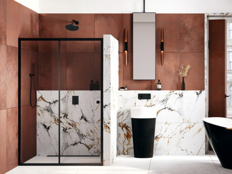 BESCO Duo Slide Black drzwi do wnęki przesuwane 130 cm czarne przejrzyste DDSB-130