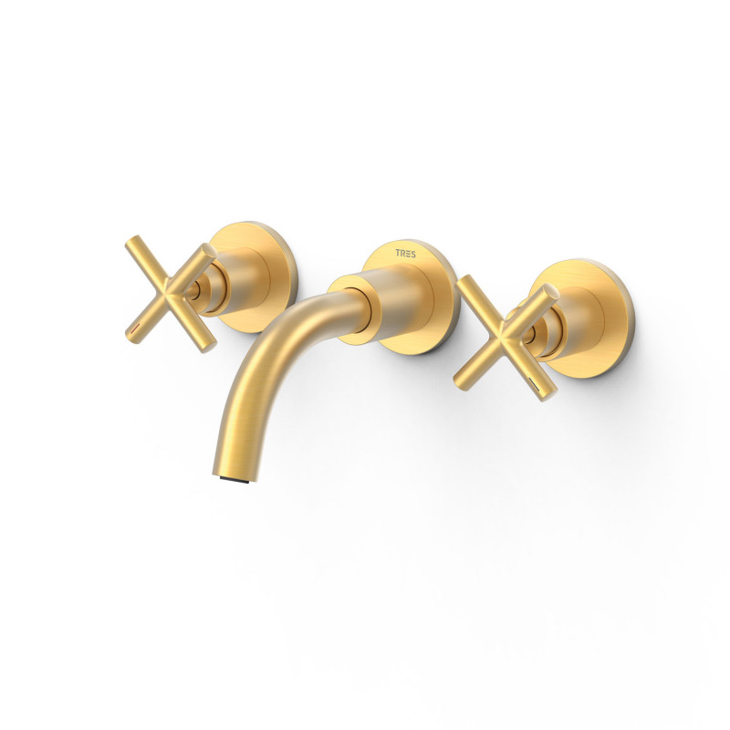 Tres Mont Blanc bateria umywalkowa podtynkowa, wylewka 15 cm złoty matowy 28330001OM