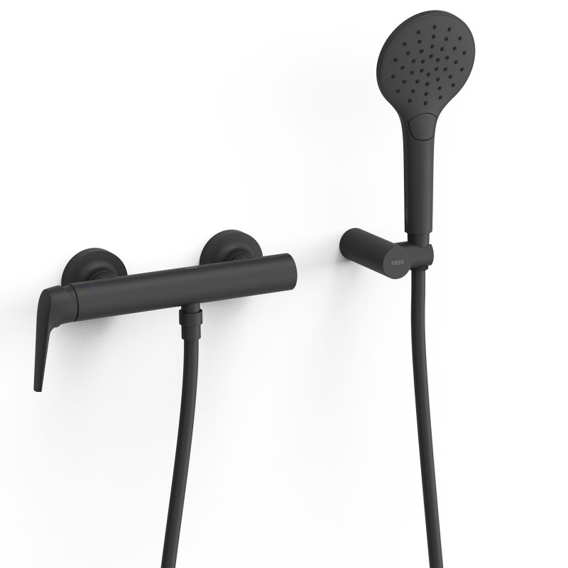 Tres Fuji bateria prysznicowa z zestawem natryskowym czarny matowy 28116701NM