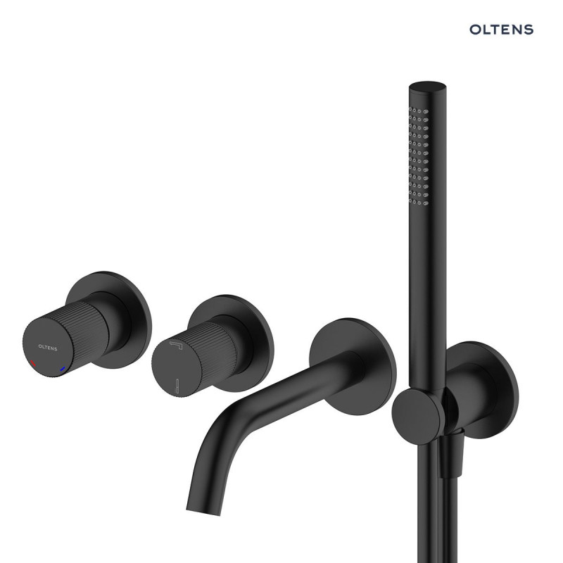 Oltens Hamnes bateria wannowa podtynkowa 4-otworowa kompletna czarny mat 34107300