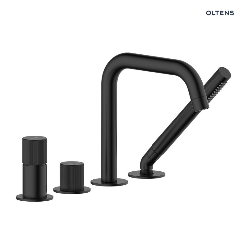 Oltens Hamnes bateria wannowa 4-otworowa kompletna czarny mat 34202300