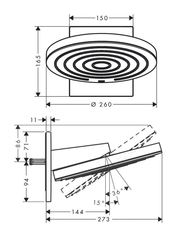 Hansgrohe Pulsify S Głowica prysznicowa 260 2jet z ramieniem ściennym chrom 24150000