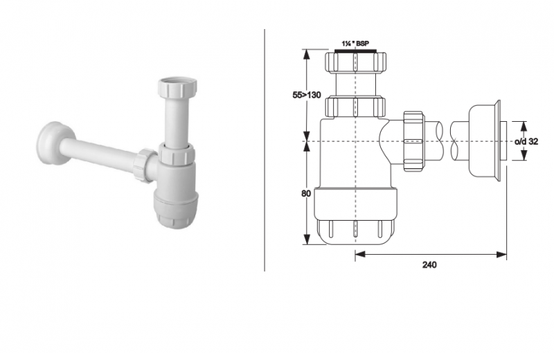 McAlpine syfon umywalkowy niski PCV biały HC2