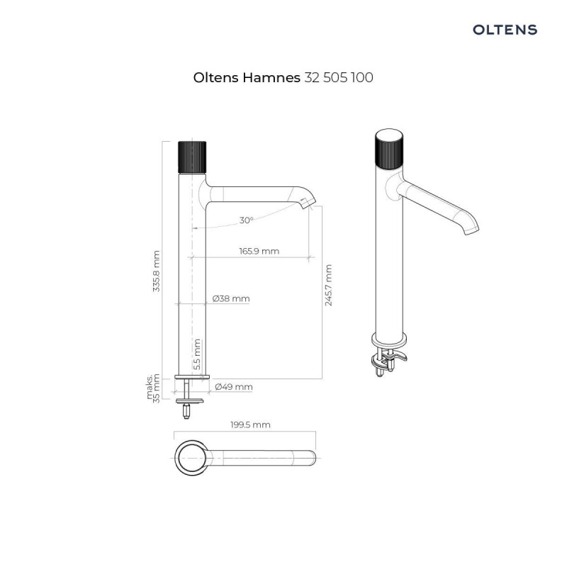Oltens Hamnes bateria umywalkowa wysoka chrom 32505100