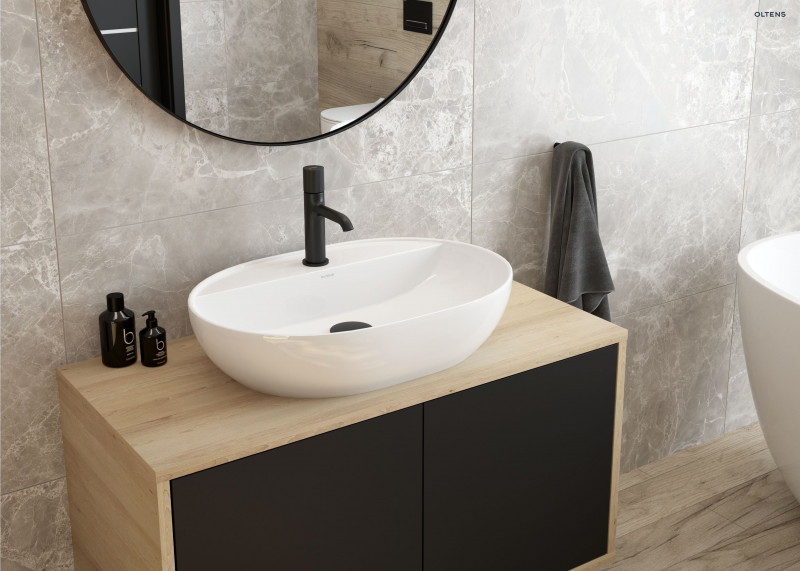 Oltens Hamnes bateria umywalkowa stojąca czarny mat 32202300