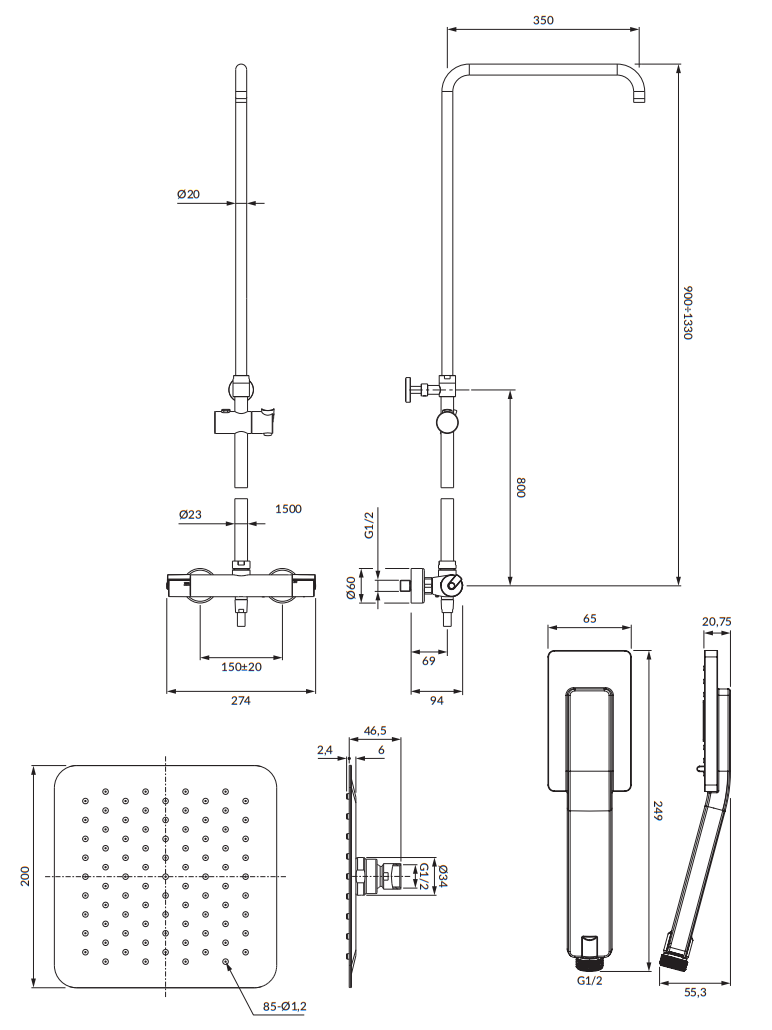 Omnires Uni system prysznicowy natynkowy termostatyczny chrom Y1244XMCR