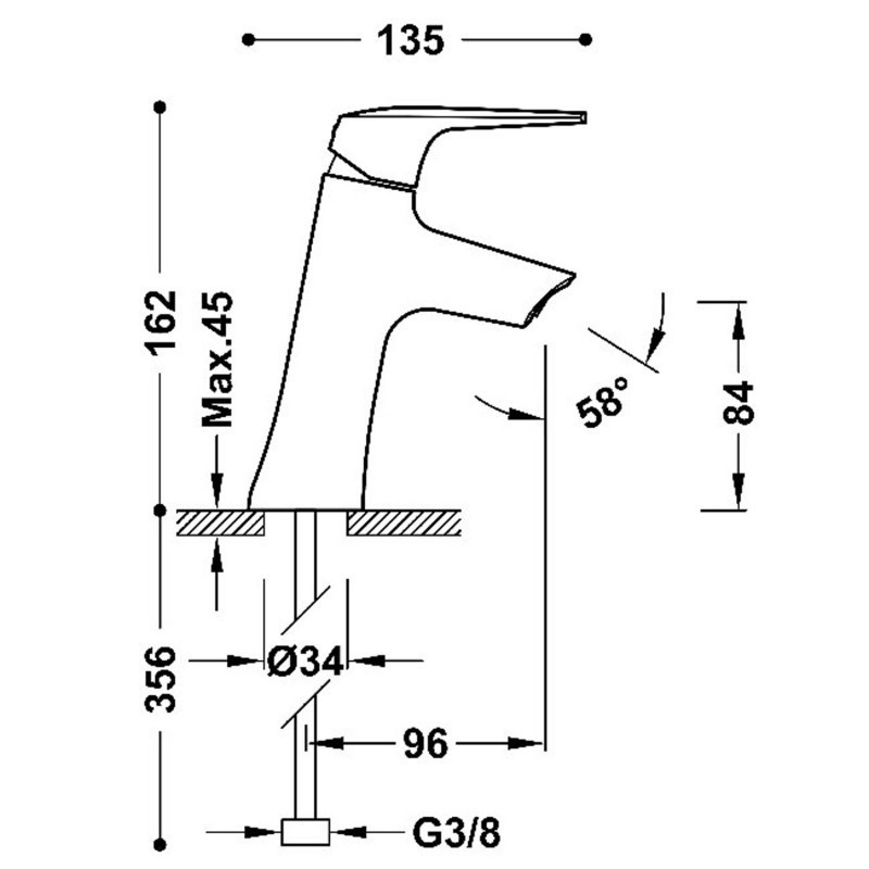 Tres Fuji bateria umywalkowa pochyła stal 28190301AC