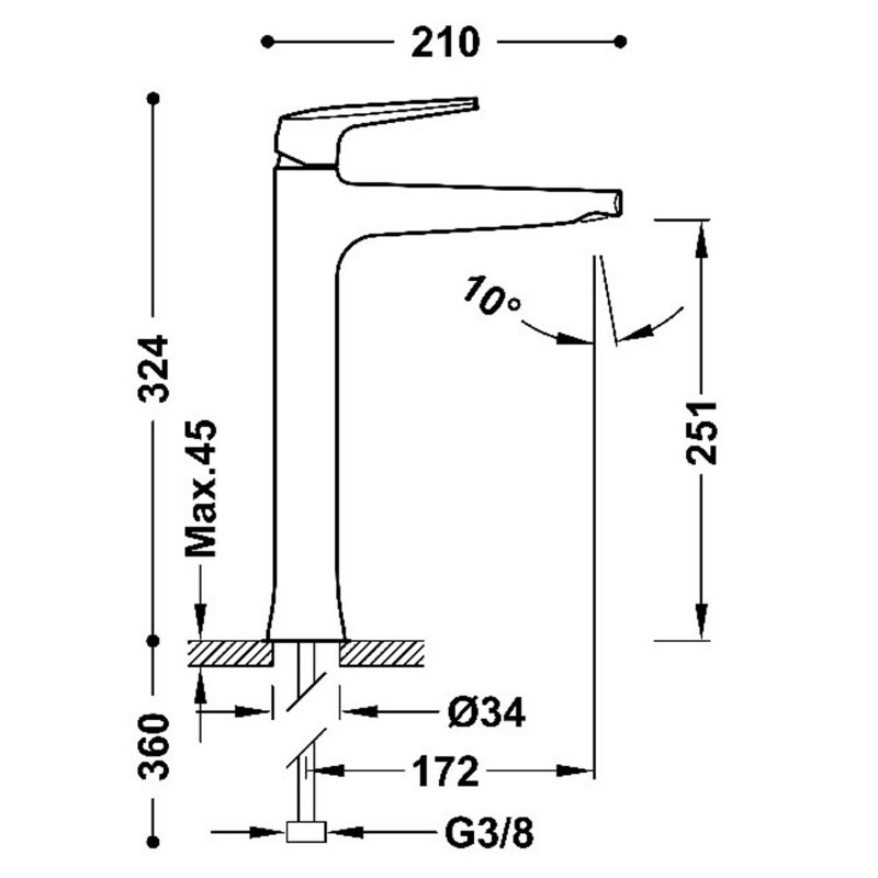 Tres Fuji bateria umywalkowa wysoka XXL czarny matowy 28180301NM