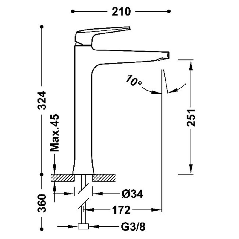 Tres Fuji bateria umywalkowa wysoka XXL chrom 28180301