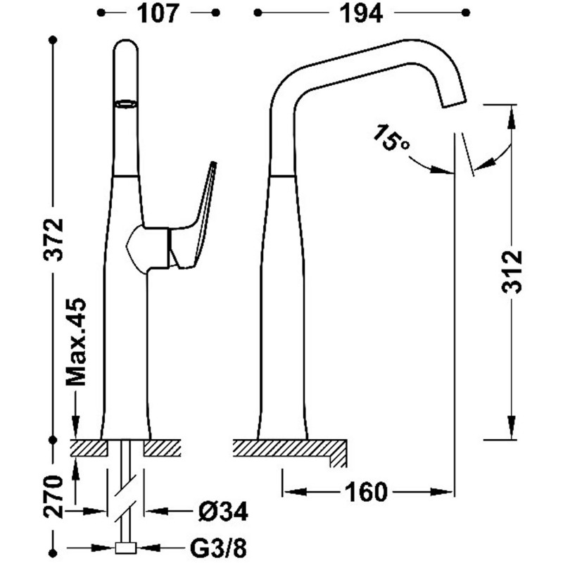 Tres Fuji bateria umywalkowa wysoka XXL chrom 28184701