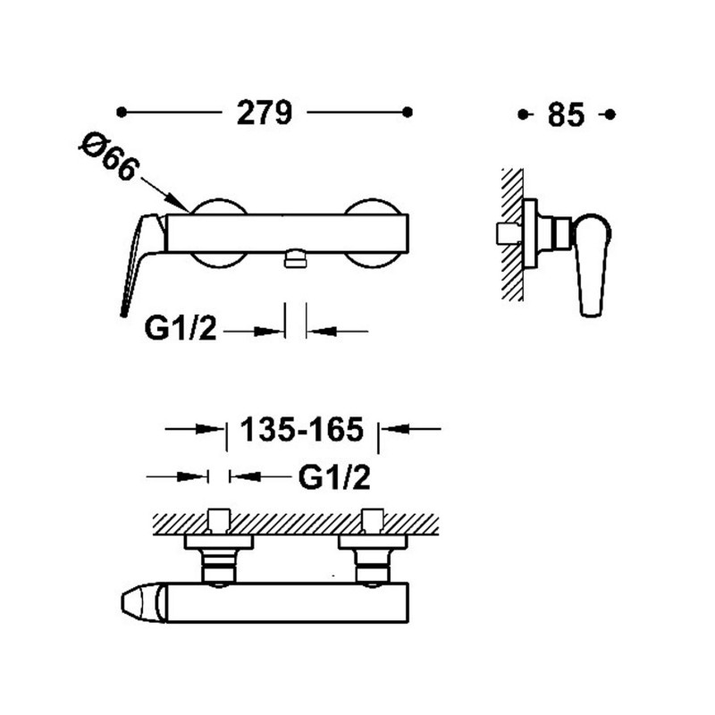 Tres Fuji bateria prysznicowa z zestawem natryskowym czarny matowy 28116701NM
