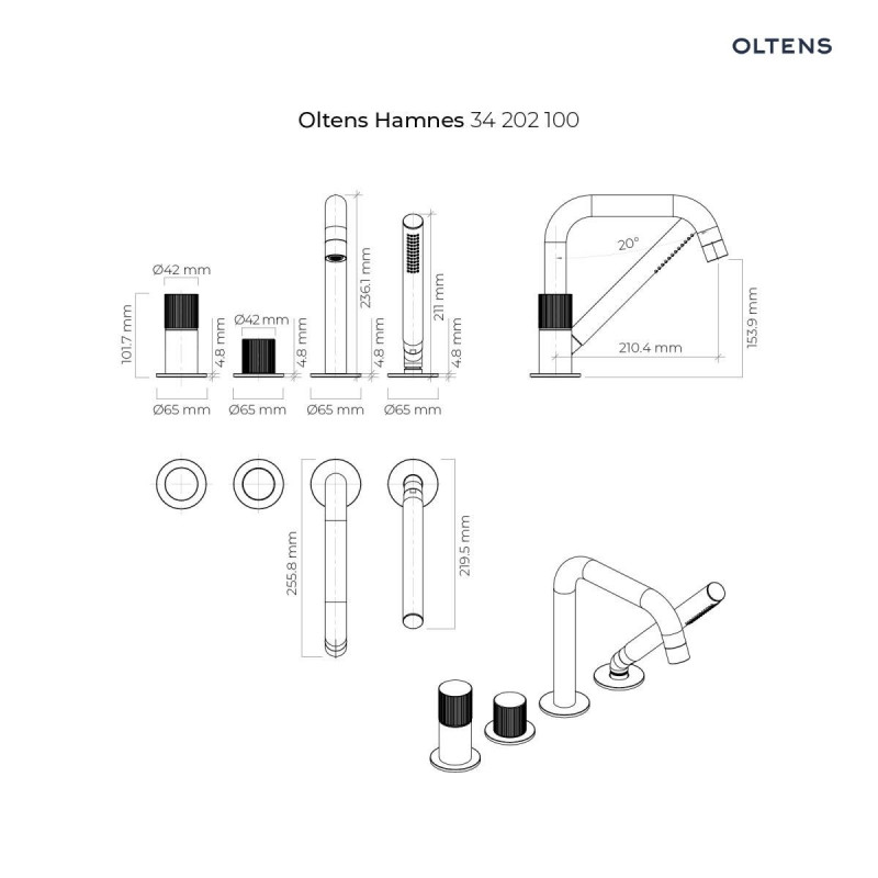 Oltens Hamnes bateria wannowa 4-otworowa chrom 34202100