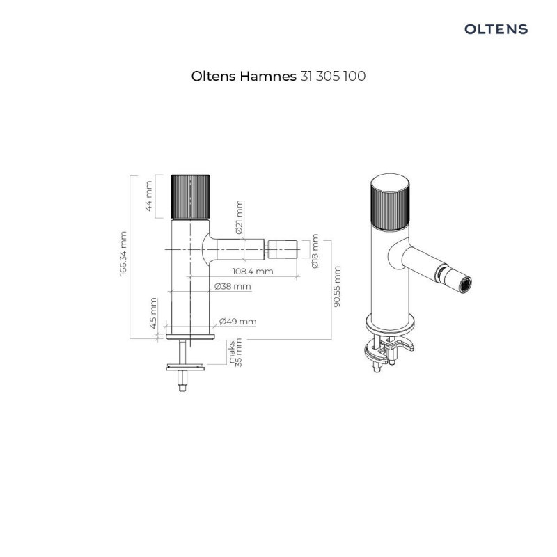 Oltens Hamnes bateria bidetowa stojąca czarny mat 31305300