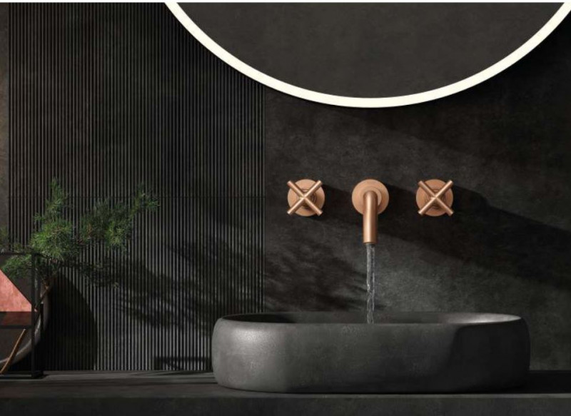 Tres Mont Blanc bateria umywalkowa podtynkowa, wylewka 20,7 cm matowe różowe złoto 28330002OPM