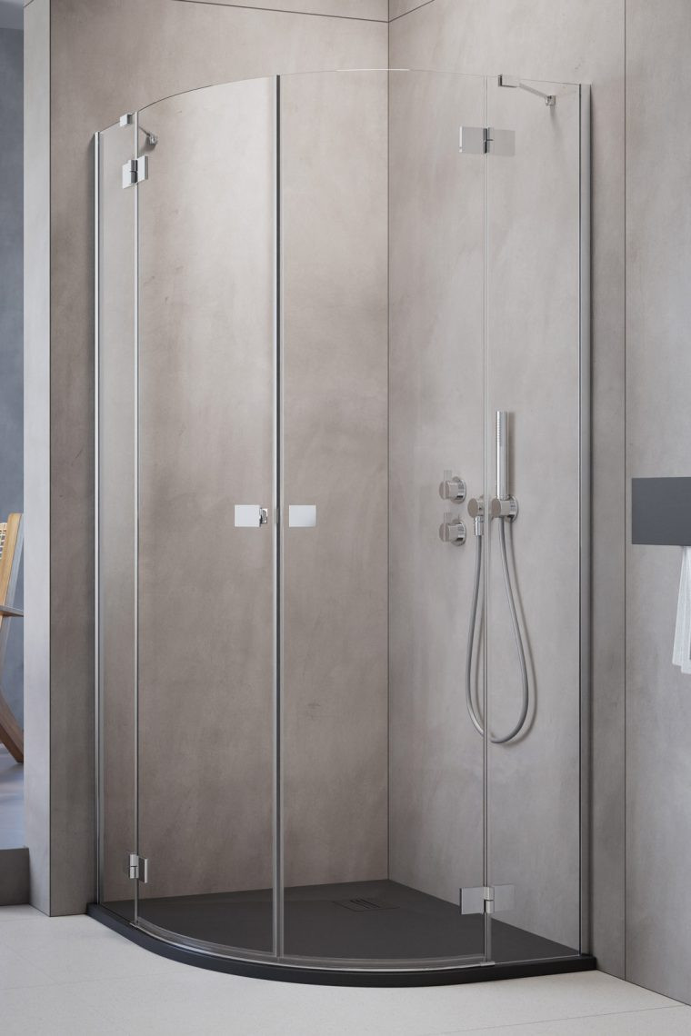 Radaway Essenza PDD kabina półokrągła asymetryczna 90x80 drzwi otwierane chrom przeźroczyste Easy Clean 1385001-01-01L + 1385002-01-01R