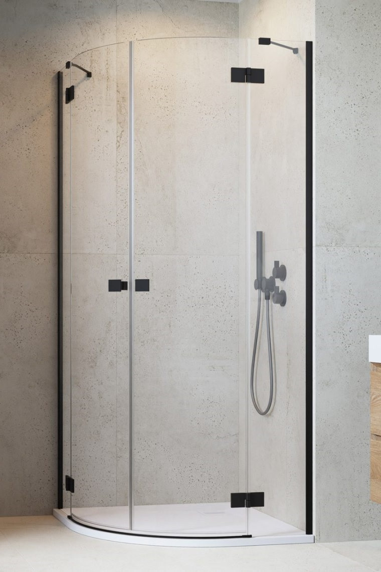Radaway Essenza Black PDD kabina półokrągła 90x90 drzwi otwierane czarny przeźroczyste Easy Clean 1385001-54-01L + 1385001-54-01R