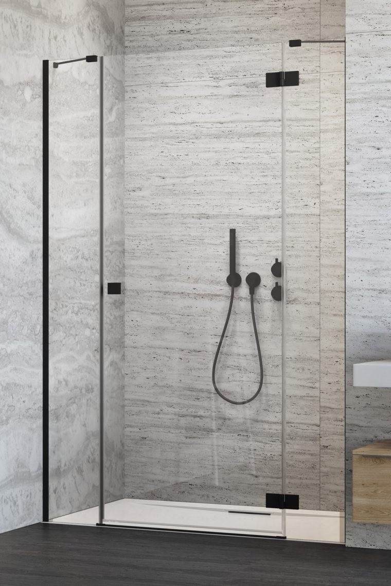 Radaway Essenza Black DWJS drzwi wnękowe otwierane 140 cm prawe czarny przeźroczyste Easy Clean 1385033-54-01R + 1384090-01-01