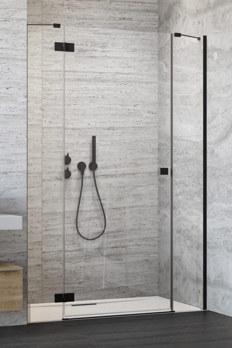 Radaway Essenza Black DWJS drzwi wnękowe otwierane 130 cm lewe czarny przeźroczyste Easy Clean 1385032-54-01L + 1384090-01-01