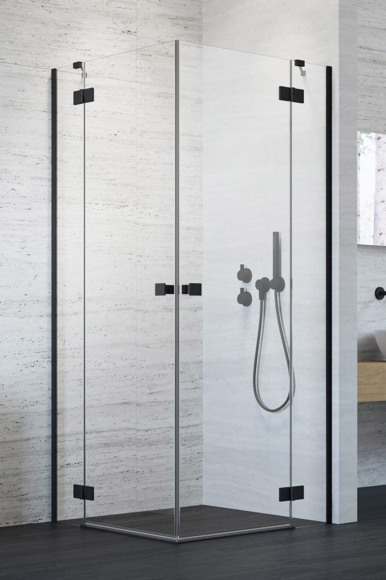 Radaway Essenza Black KDD kabina kwadratowa 80x80 drzwi otwierane czarny przeźroczyste Easy Clean 1385061-54-01L + 1385061-54-01R