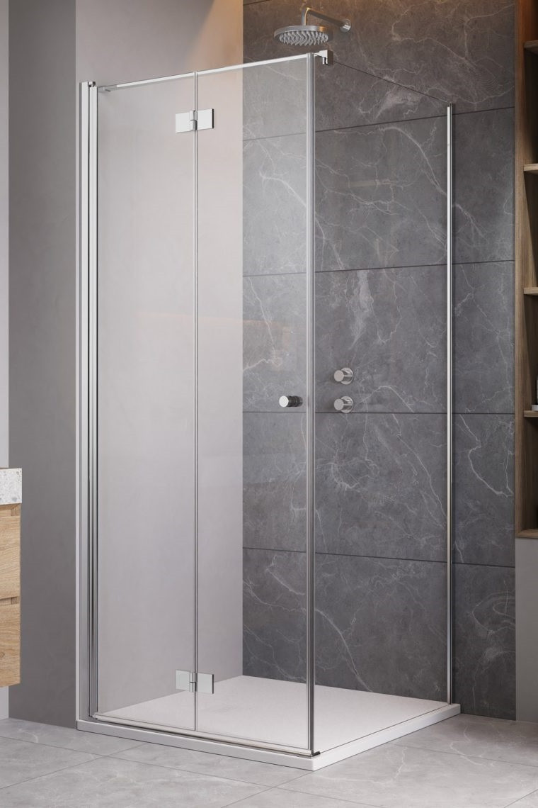 Radaway Essenza KDJ B kabina prostokątna 80x70 drzwi składane lewe 80 + ścianka 70 chrom przeźroczyste Easy Clean 1385081-01-01L + 1384048-01-01