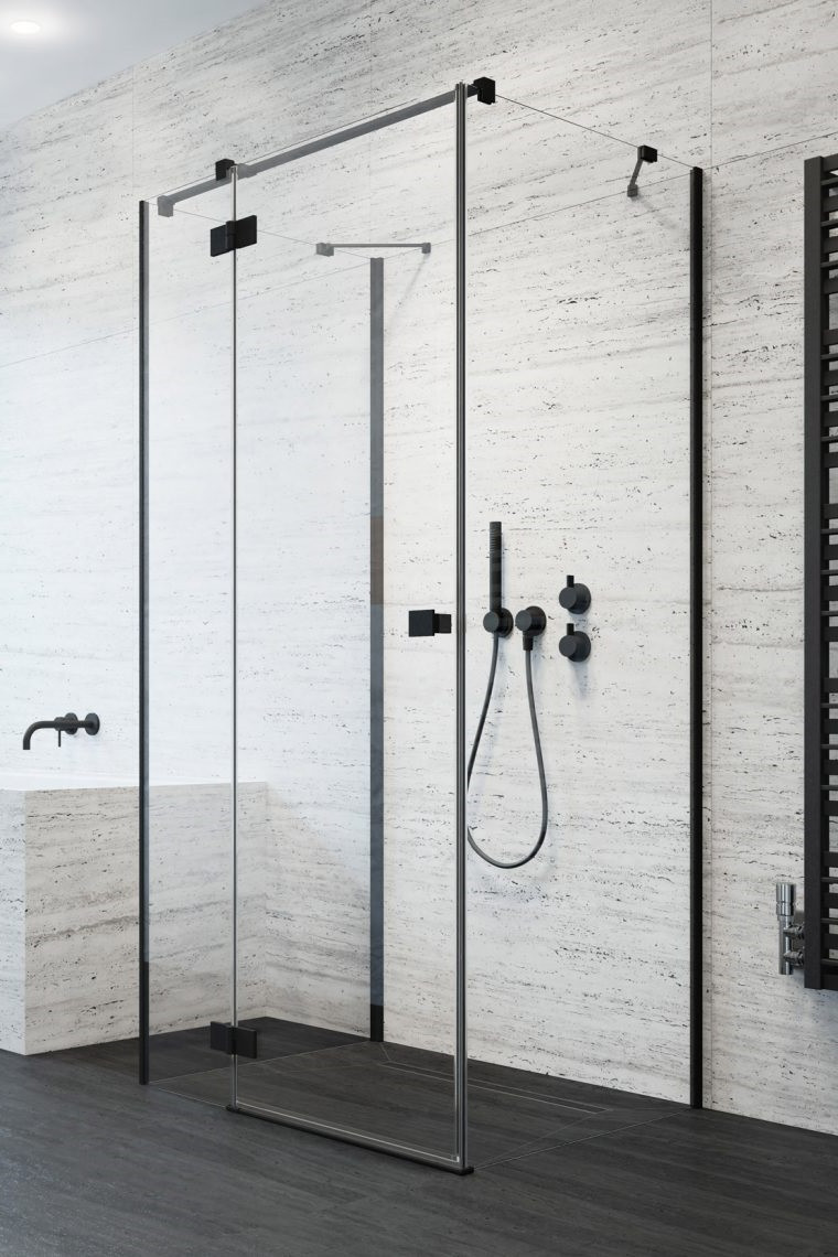 Radaway Essenza Black KDJ+S drzwi otwierane lewe 80 cm do kompletowania ze ściankami czarny przeźroczyste Easy Clean 1385021-54-01L