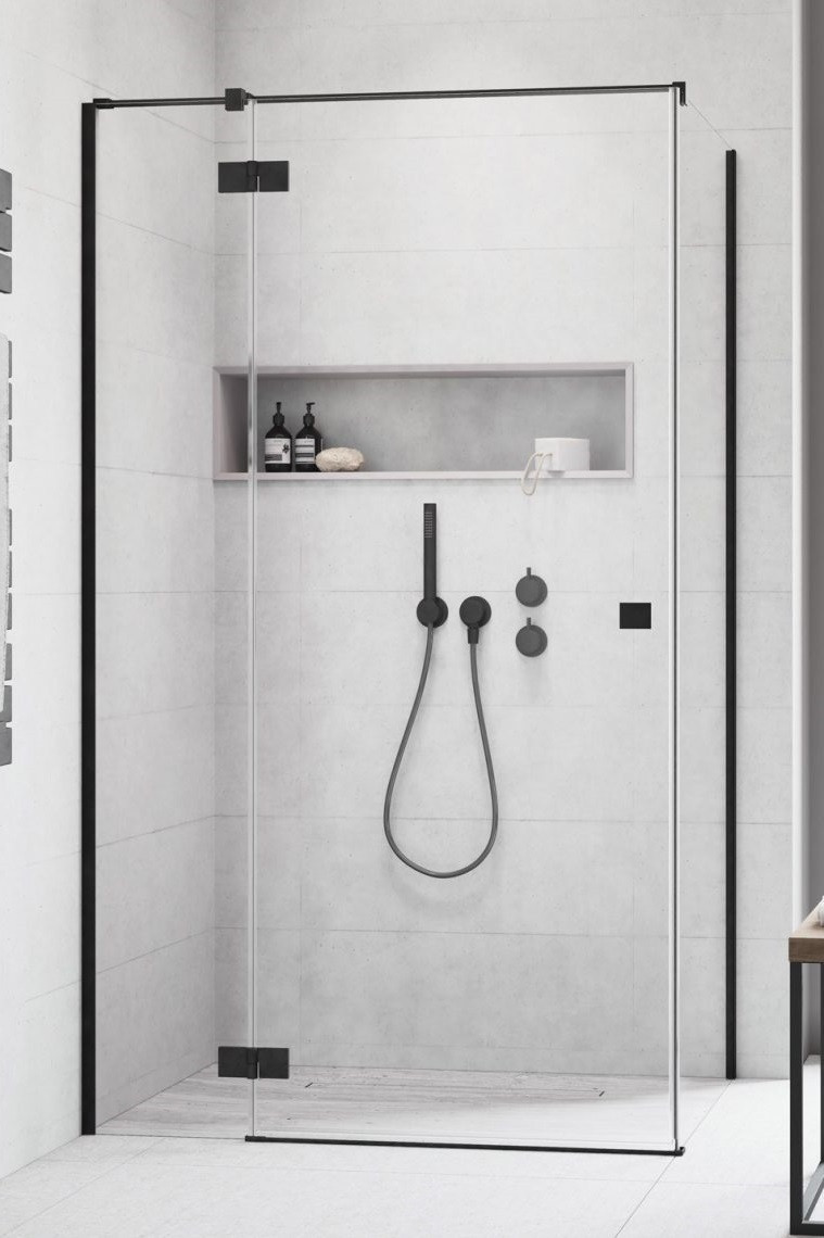 Radaway Essenza Black KDJ kabina prostokątna 80x75 drzwi otwierane lewe 80 + ścianka 75 czarny przeźroczyste Easy Clean 1385043-54-01L + 1384049-01-01
