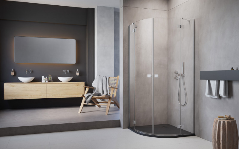 Radaway Essenza PDD kabina półokrągła asymetryczna 80x100 drzwi otwierane chrom przeźroczyste Easy Clean 1385002-01-01L + 1385003-01-01R