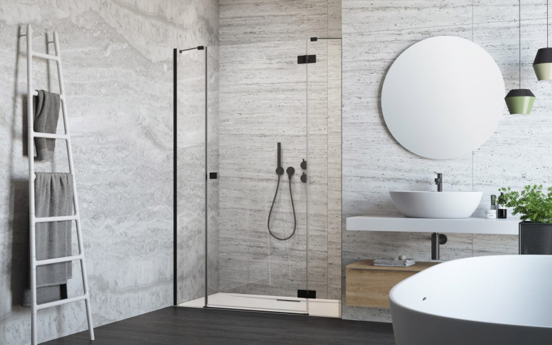 Radaway Essenza Black DWJS drzwi wnękowe otwierane 120 cm prawe czarny przeźroczyste Easy Clean 1385031-54-01R + 1384090-01-01