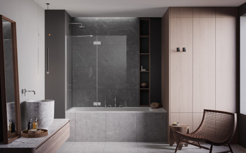 Radaway Essenza PND II parawan nawannowy dwuczęściowy 130 cm lewy chrom przeźroczyste Easy Clean 110002130-01-01L