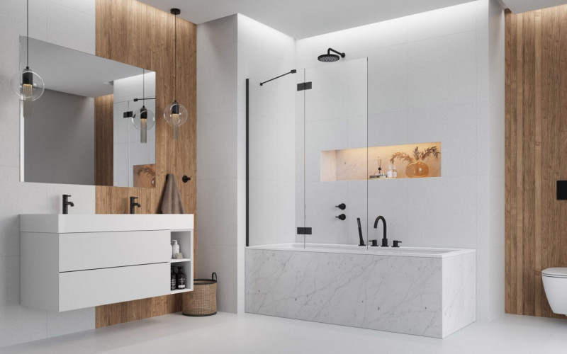 Radaway Essenza Black PND II parawan nawannowy dwuczęściowy 100 cm lewy czarny przeźroczyste Easy Clean 110002100-54-01L